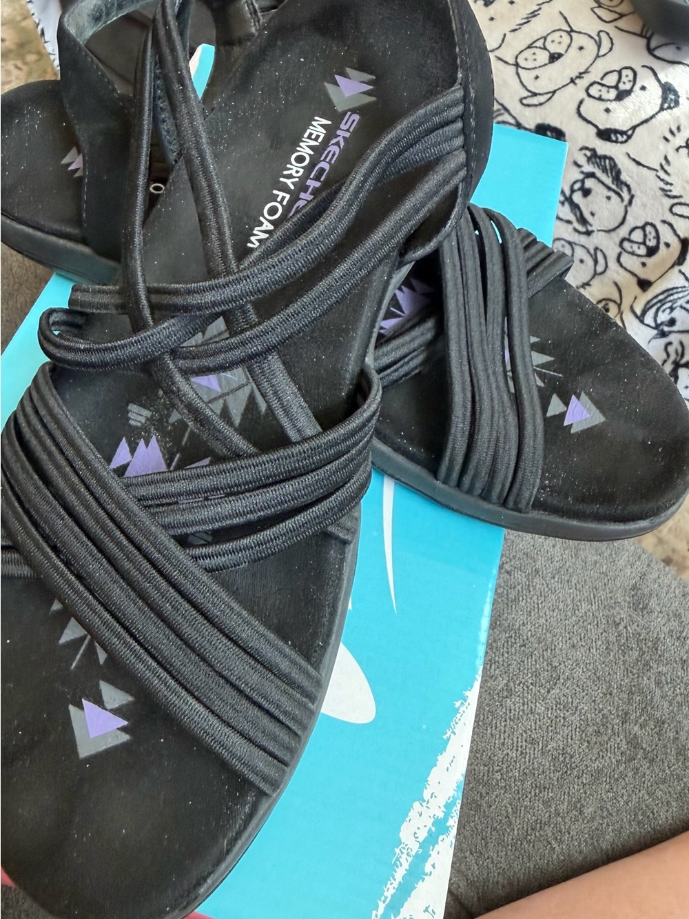Skechers Black Women's Slip-On Crisscross Sandals with Stretch Straps